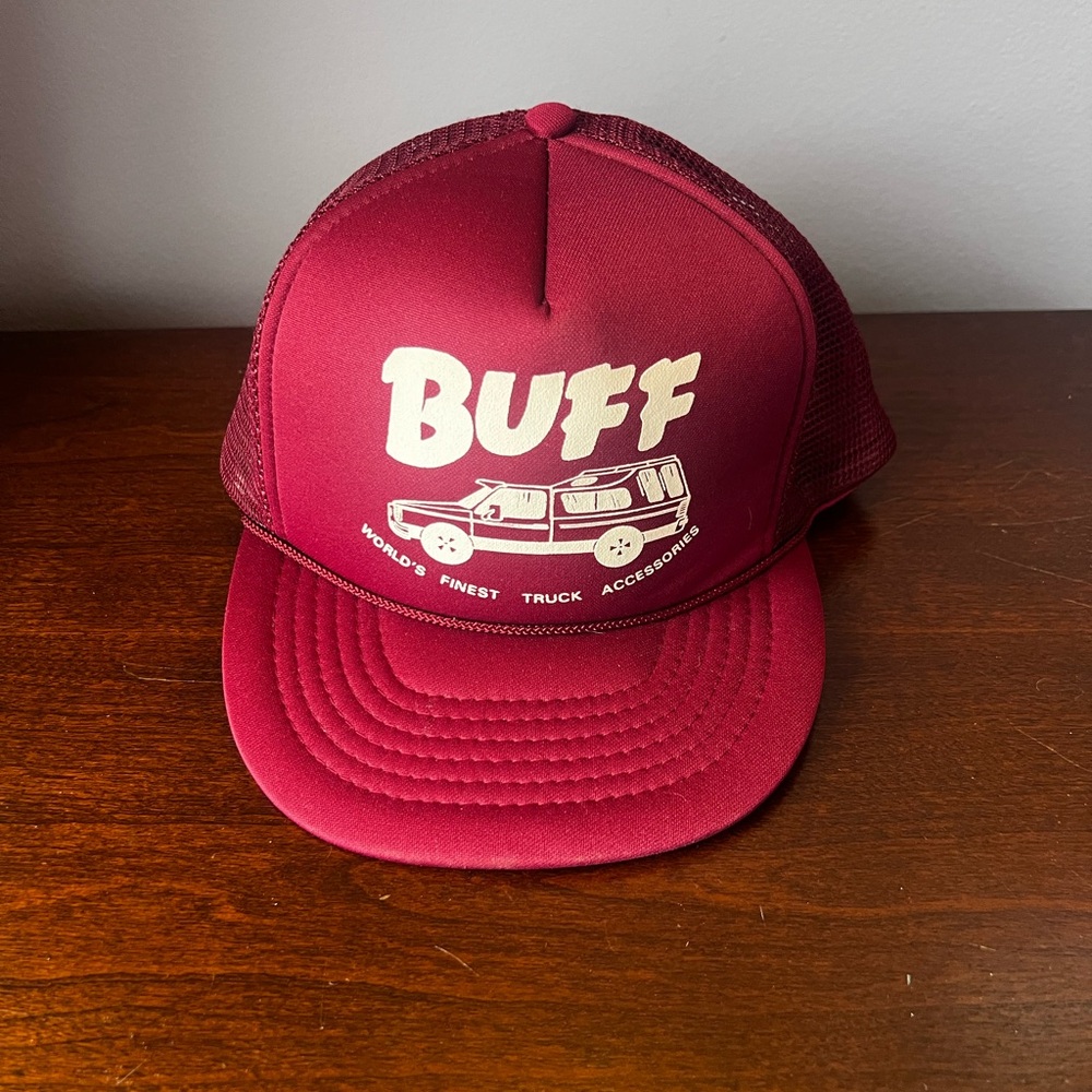 Vintage Buff Burgundy Trucker Cap‎